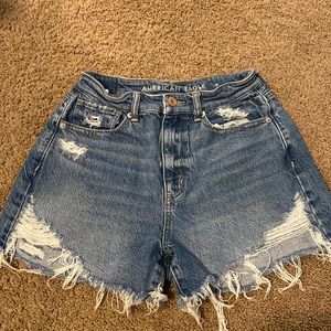 Blue jean shorts. High rise